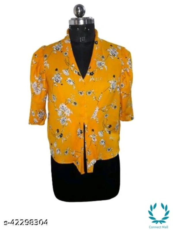 Classy Feminine Women Tops & Tunics - S, Mustered Yellow, Poly Crepe, Printed, Pack of :1